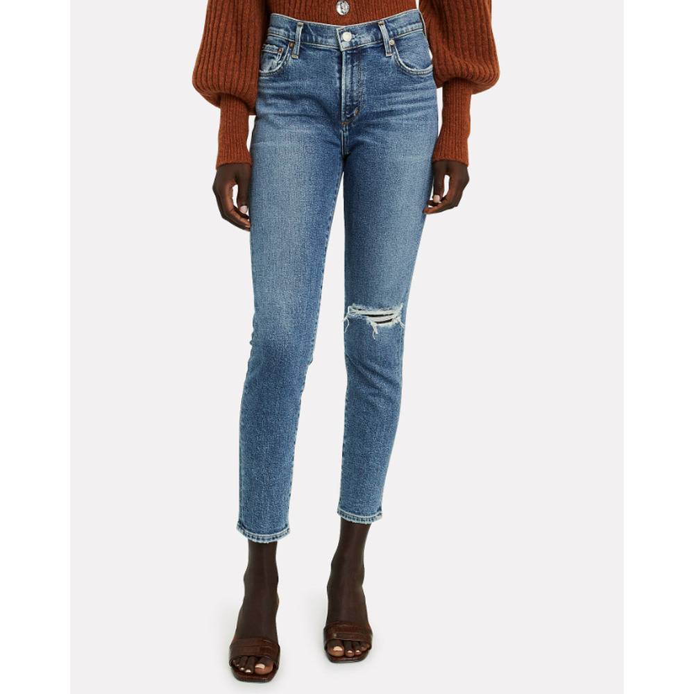 Agolde Nico High-Rise Skinny Jeans Cropped‎ Ripped Knee Denim Blue Size 26
